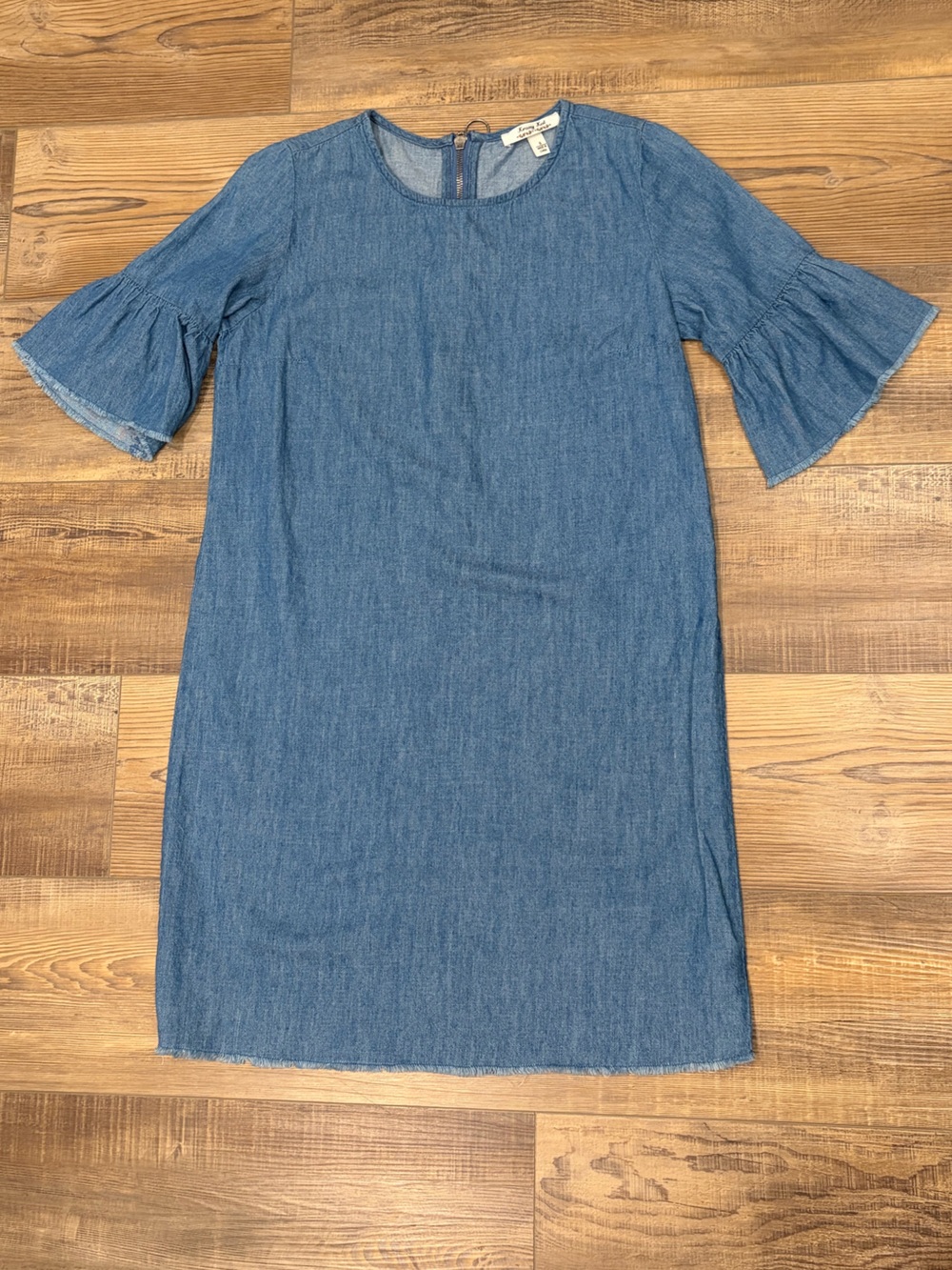 krazy kat Denim Blue Mini Dress‎ with Ruffle Sleeves 100% Cotton chambray